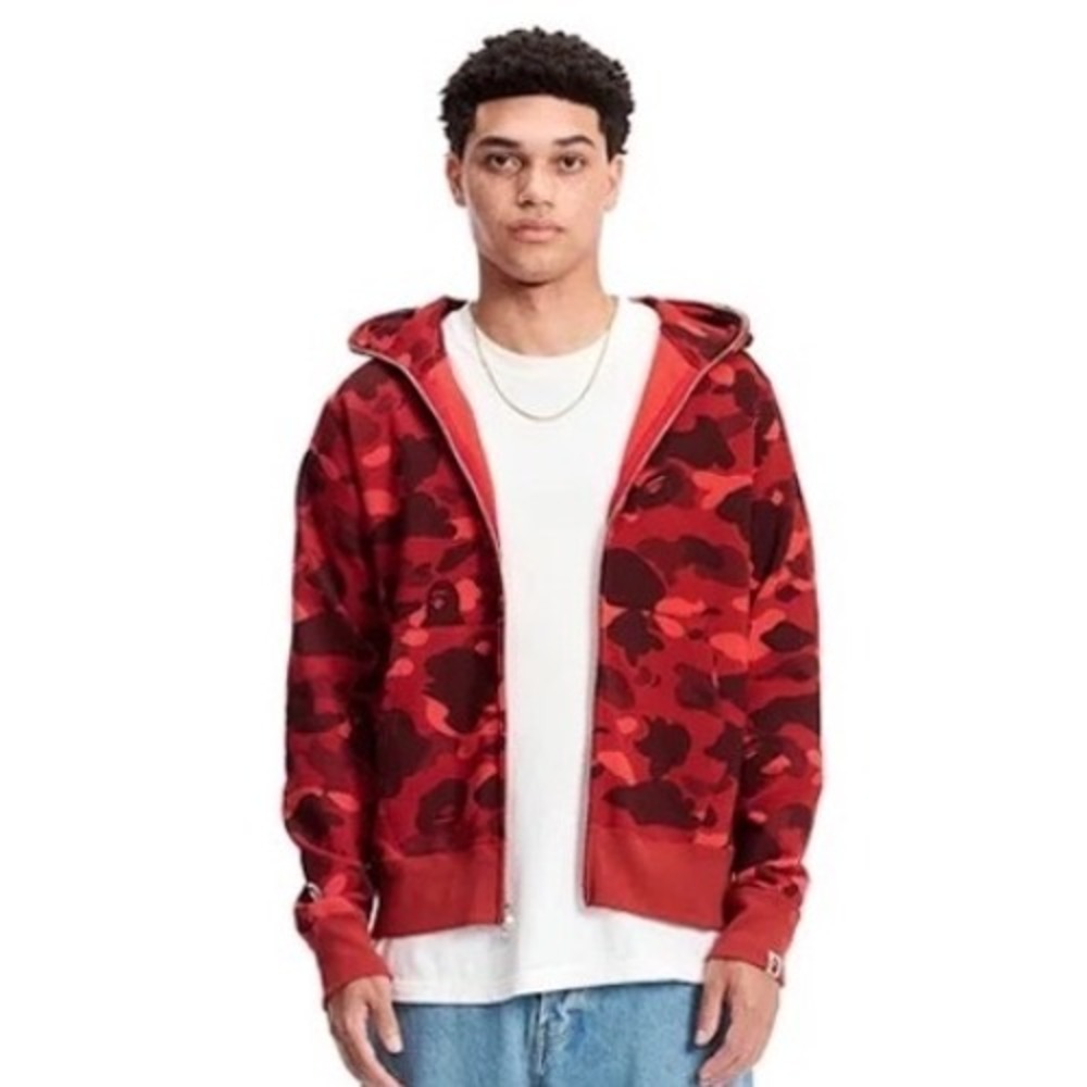 A Bathing Ape Shark Full Zip Hoodie Red Camo Large New With Tags
